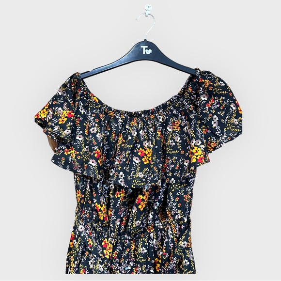 - Black multicoloured Bardot summer dress size 14 newlook new summer holid… - Picture 4 of 11